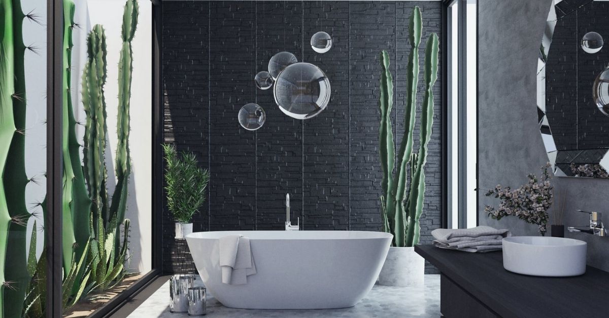 piante sulle pareti del bagno