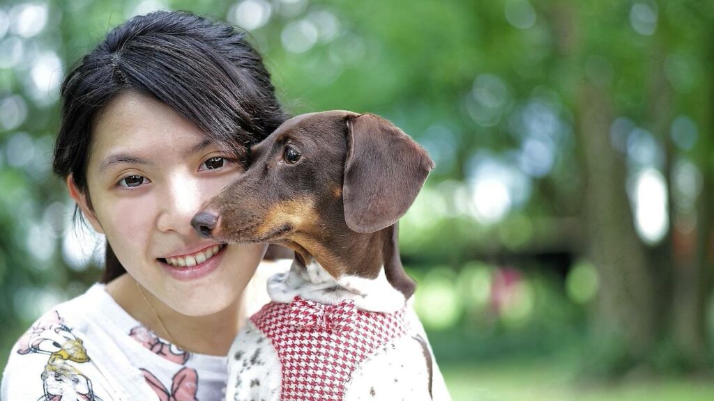 Ragazza con un un bassotto
