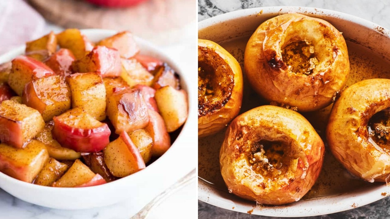 mele cotte a pezzi e intere