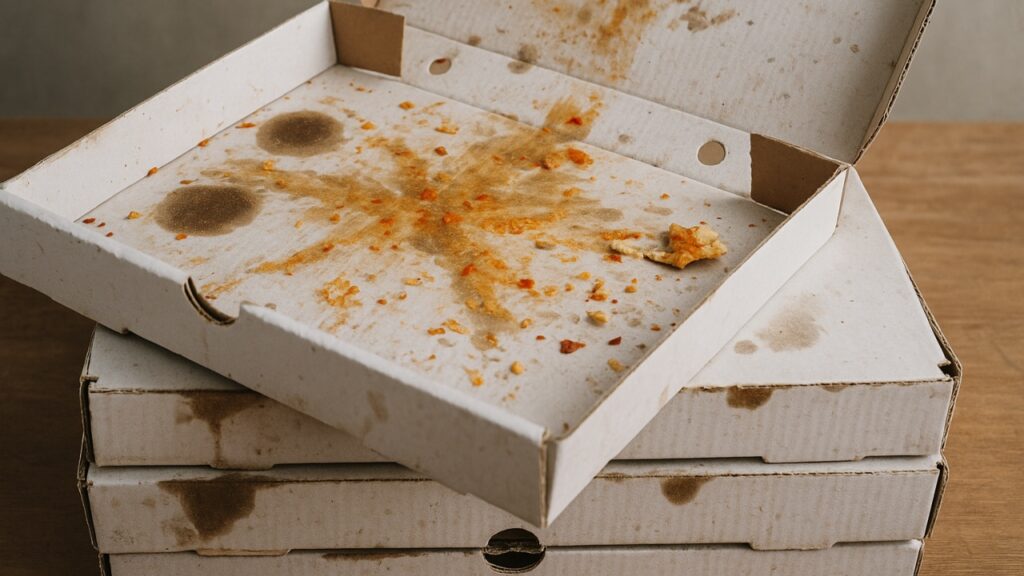 Cartone della pizza sporco