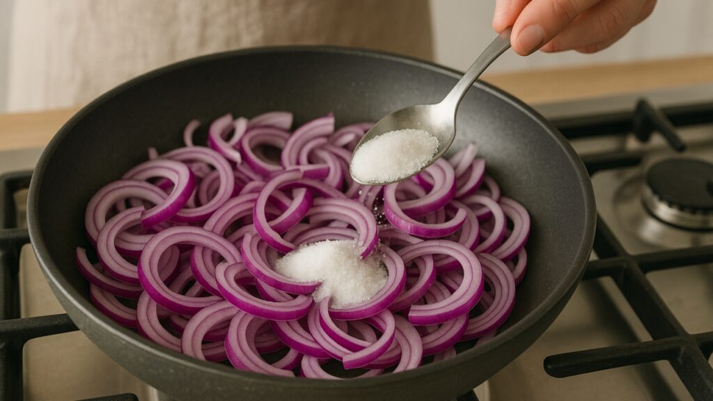 Preparazione cipolla caramellata